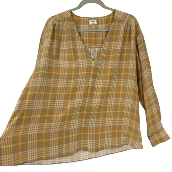 Wilfred Silk V Neck Popover Beige Plaid Long Sleeves Women size Medium - Picture 2 of 10